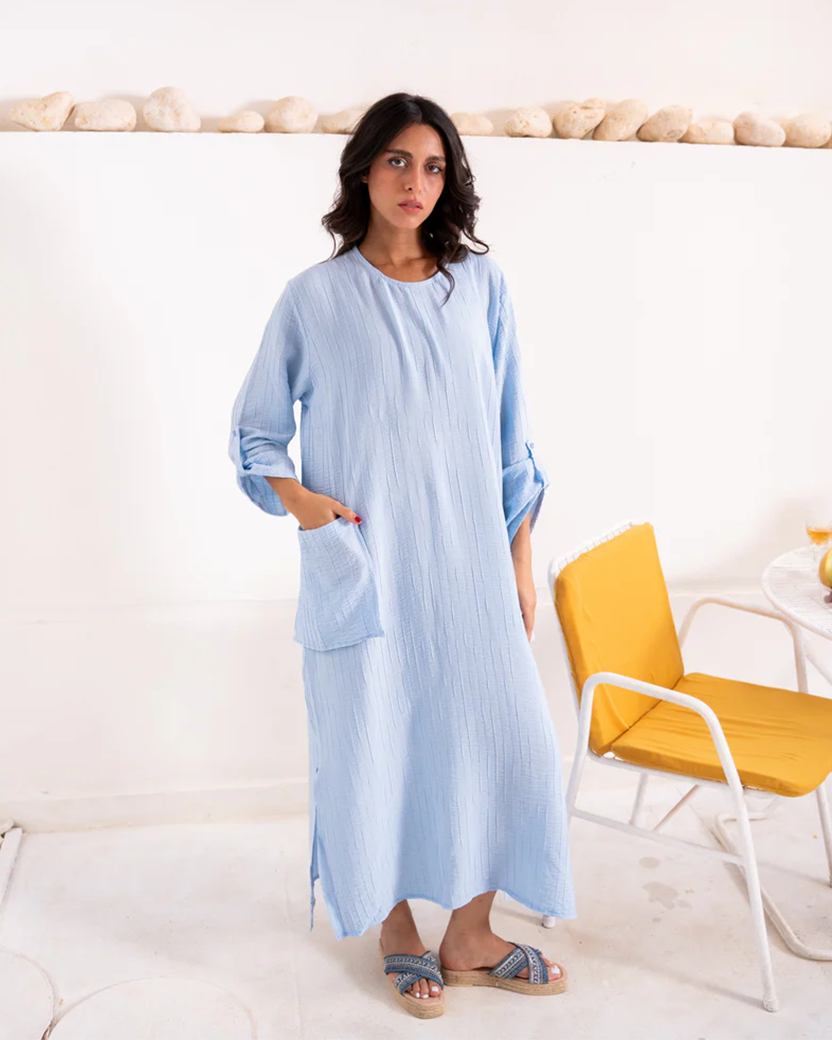 Ocean Stripe Dress in Baby blue