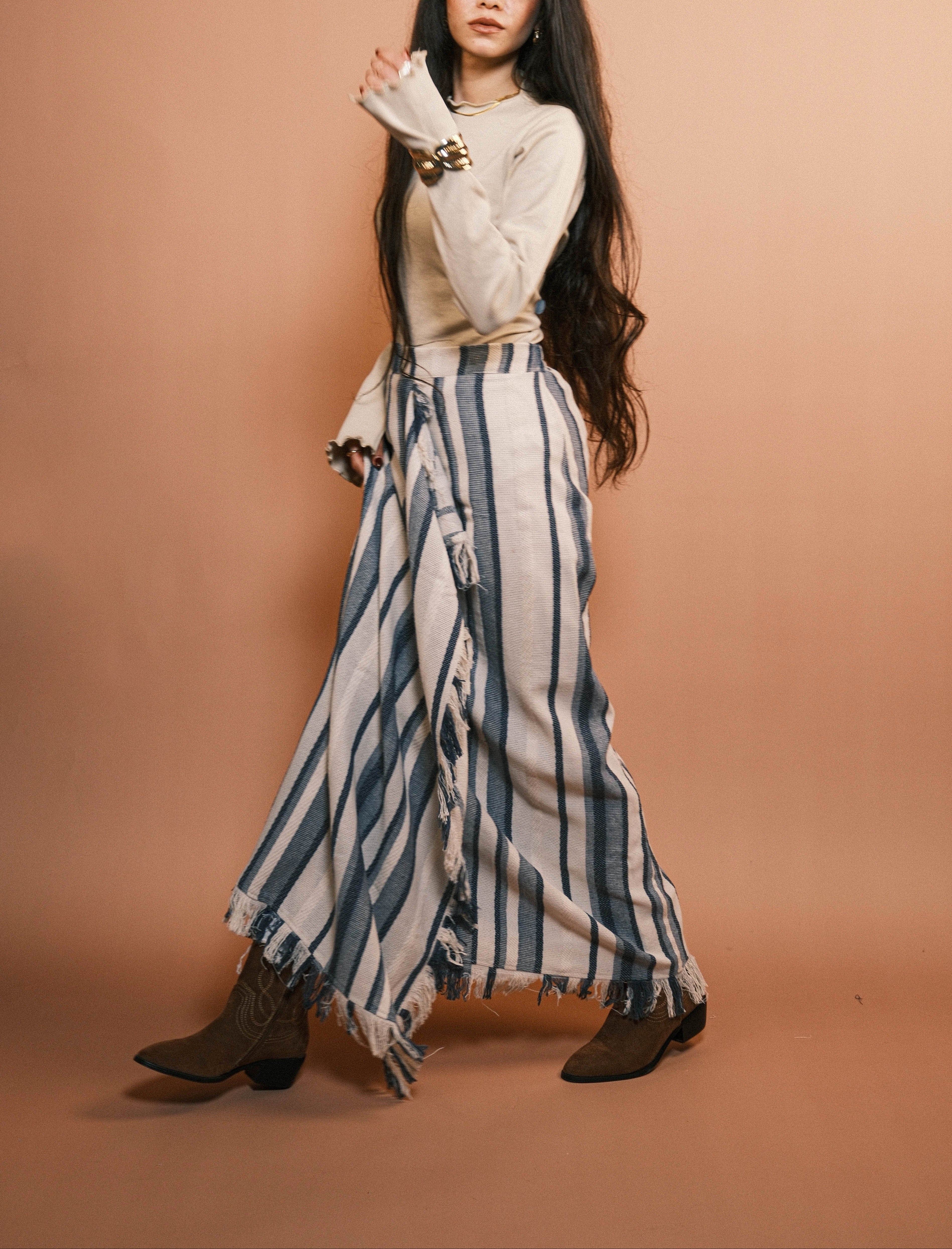 Navy Boho Fringes Skirt