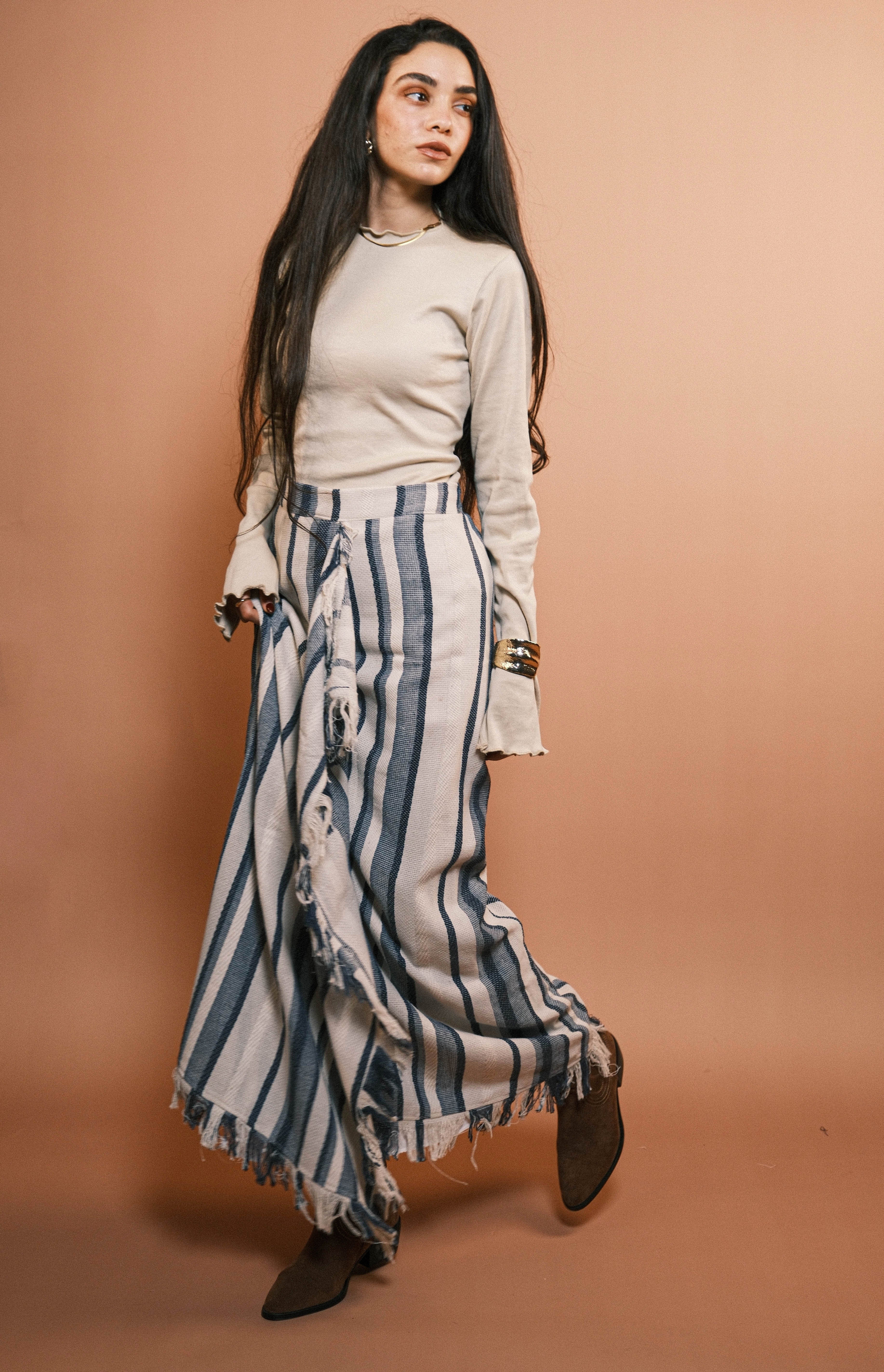 Navy Boho Fringes Skirt