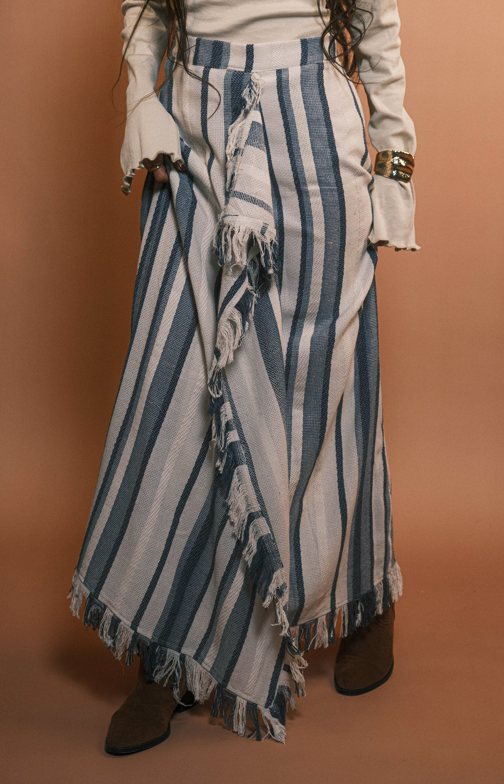 Navy Boho Fringes Skirt