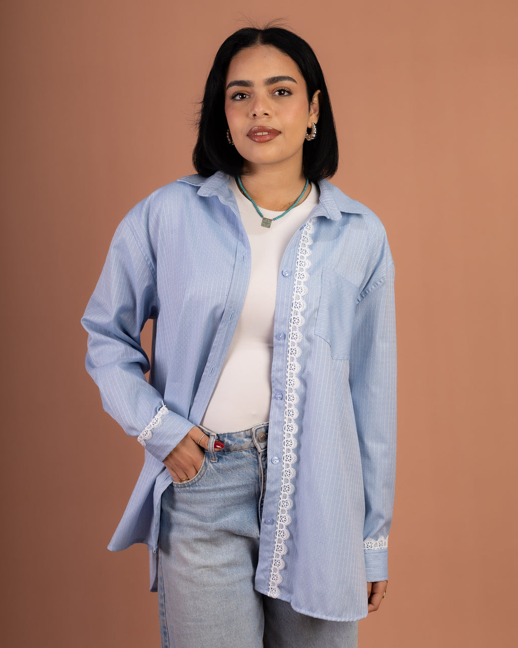 Oversized Poplin Lace in Blue