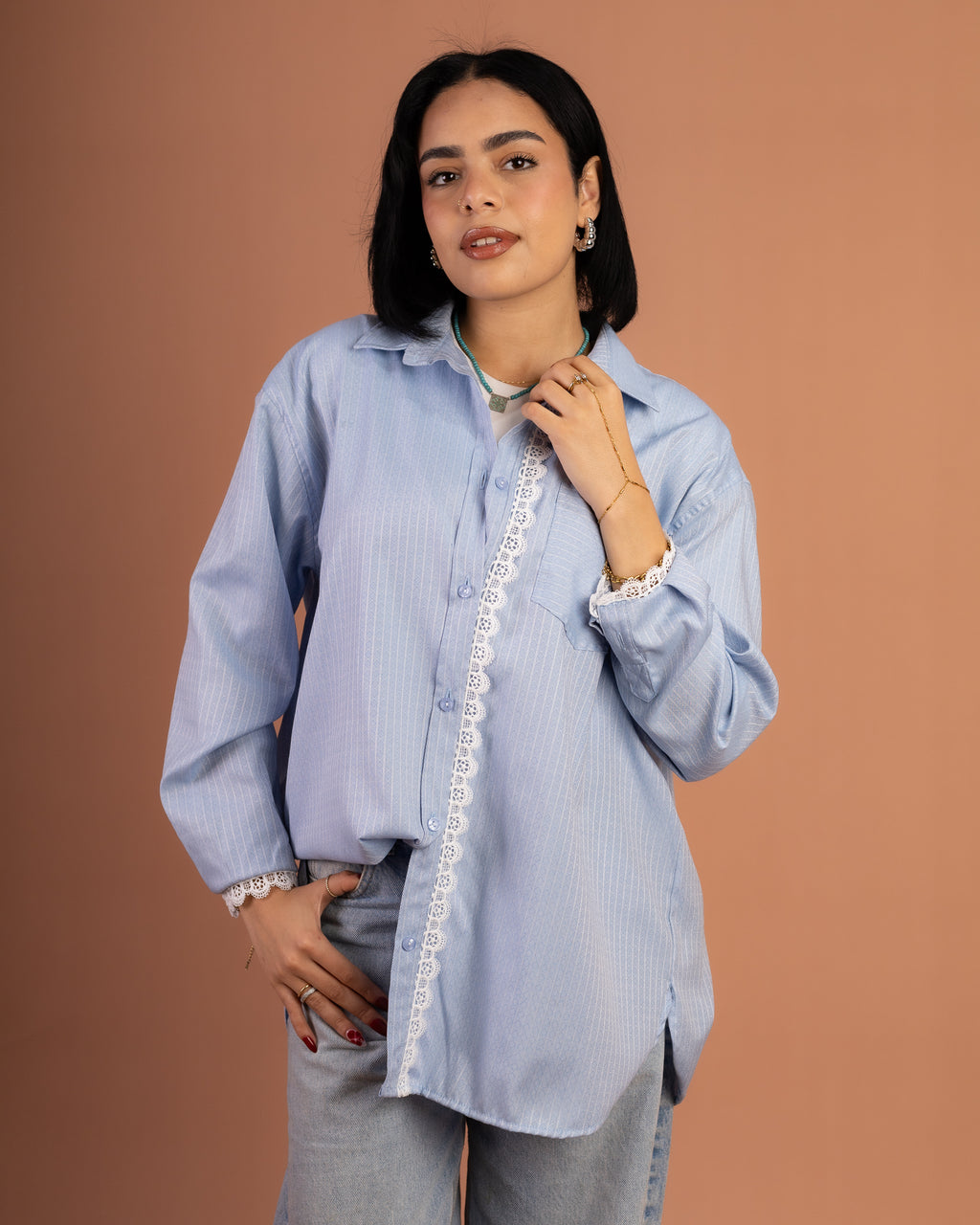 Oversized Poplin Lace in Blue