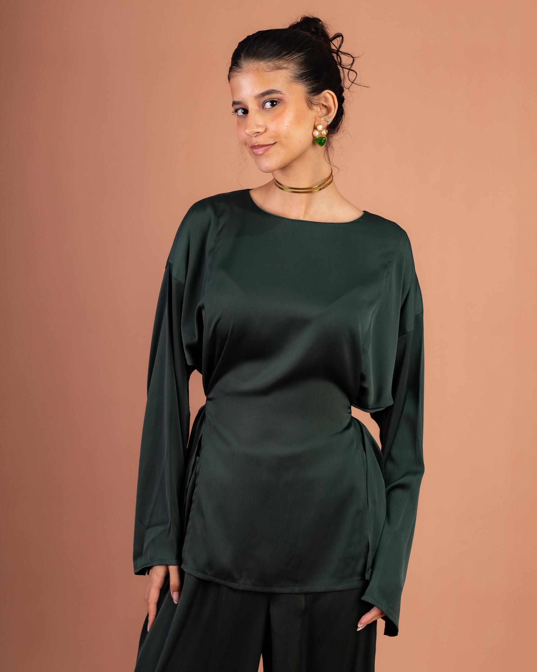 Satin Breeze Set in Dark Green
